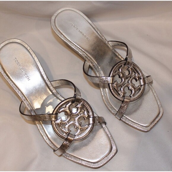 TORY BURCH‎ WOMEN'S GEO BOMBE MILLER SILVER SANDALS NIB SZ US 8 - Picture 5 of 8